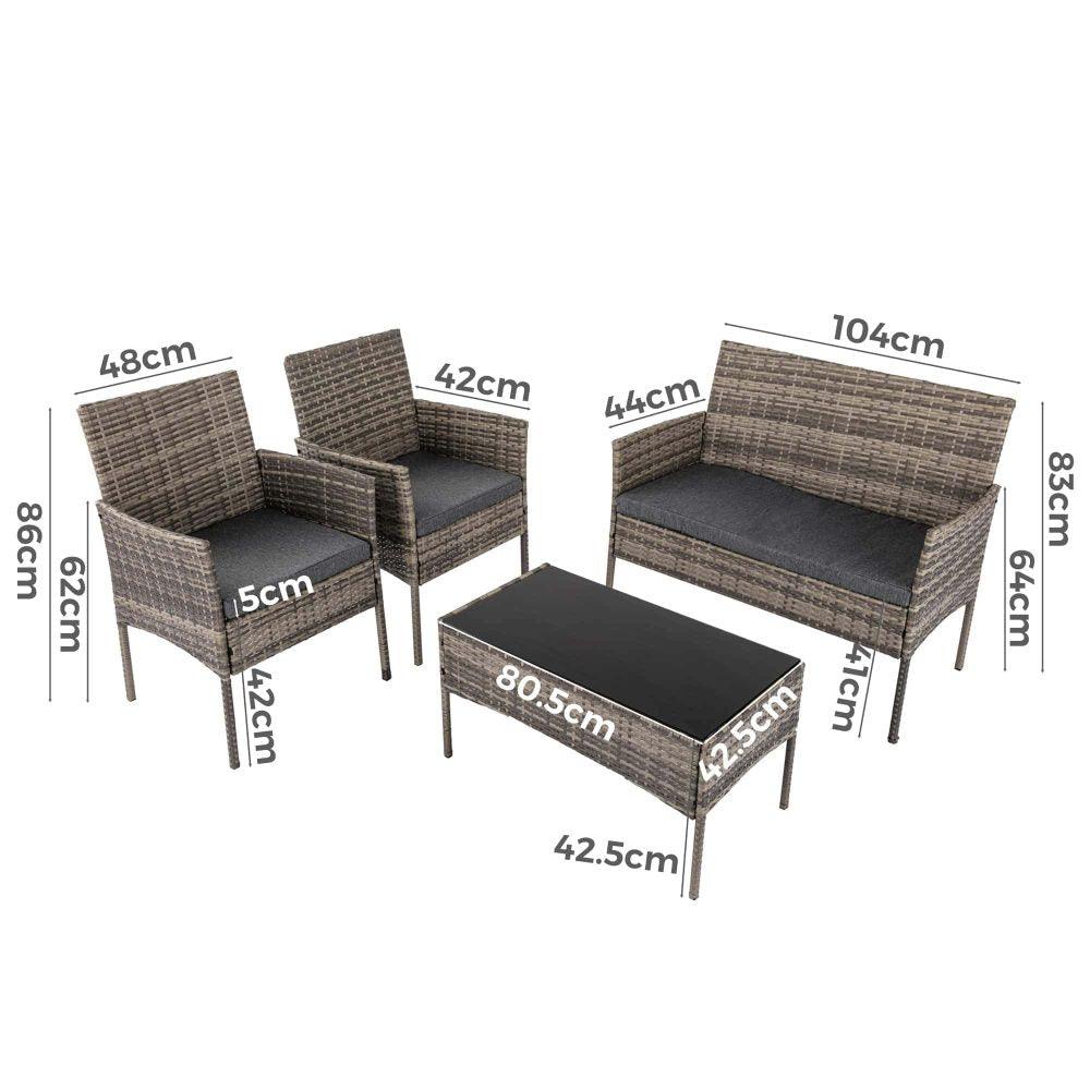 4 Seater Wicker Outdoor Lounge Set – Mixed Grey - John Cootes