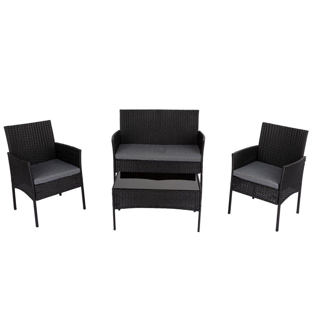 4 Seater Wicker Outdoor Lounge Set - Black - John Cootes