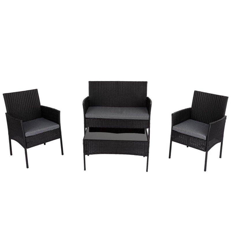 4 Seater Wicker Outdoor Lounge Set - Black - John Cootes