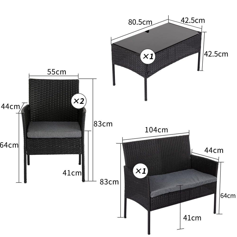 4 Seater Wicker Outdoor Lounge Set - Black - John Cootes