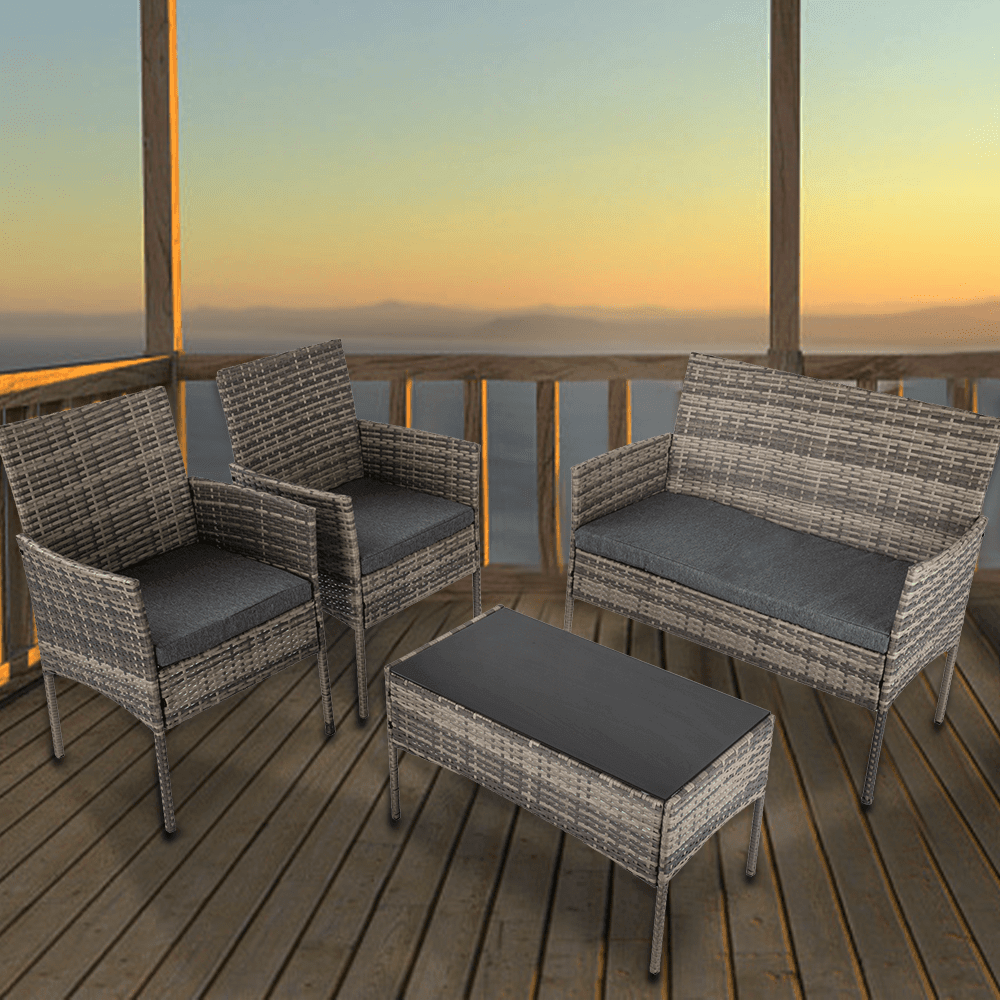 4 Seater Wicker Outdoor Lounge Set - Mixed Grey - John Cootes