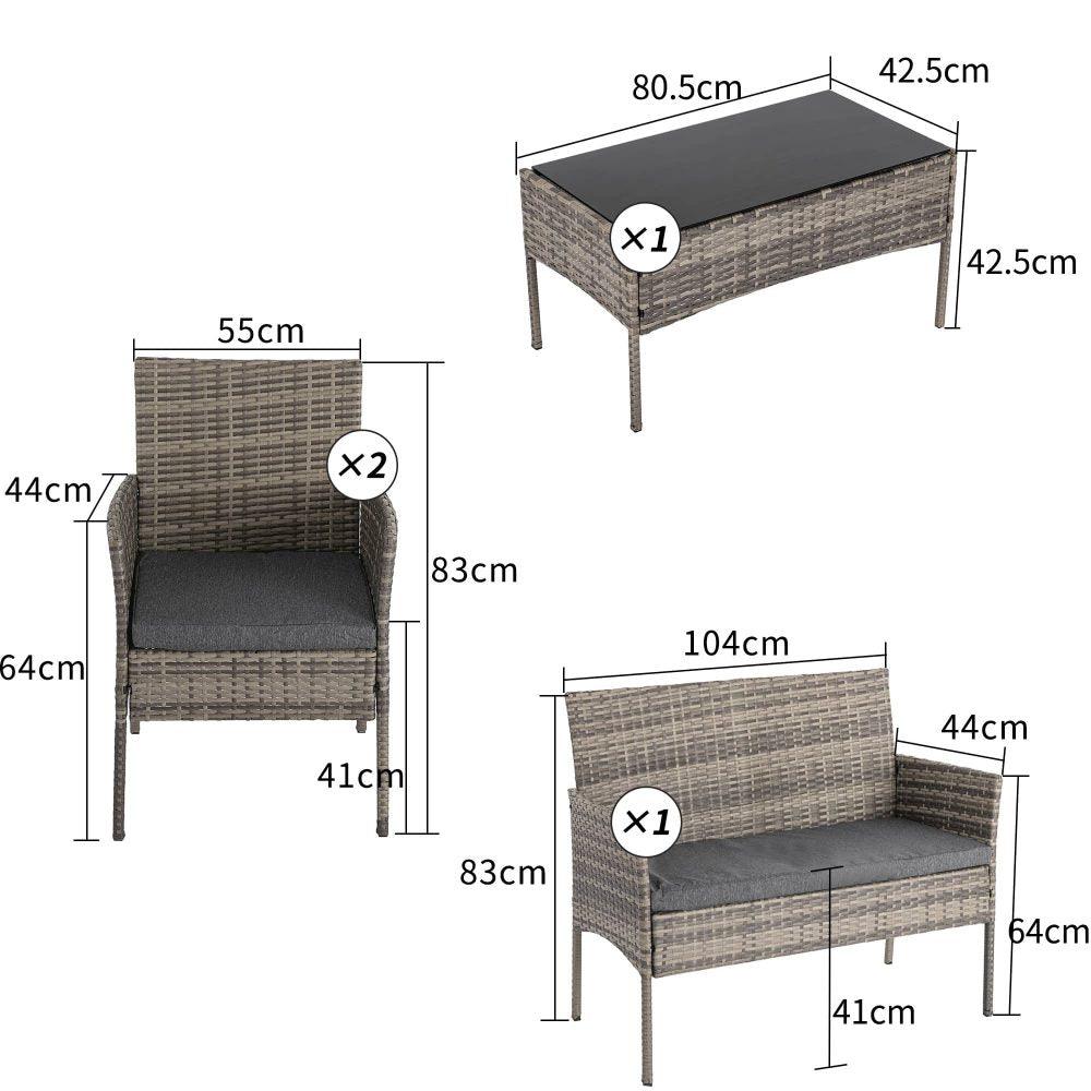 4 Seater Wicker Outdoor Lounge Set - Mixed Grey - John Cootes