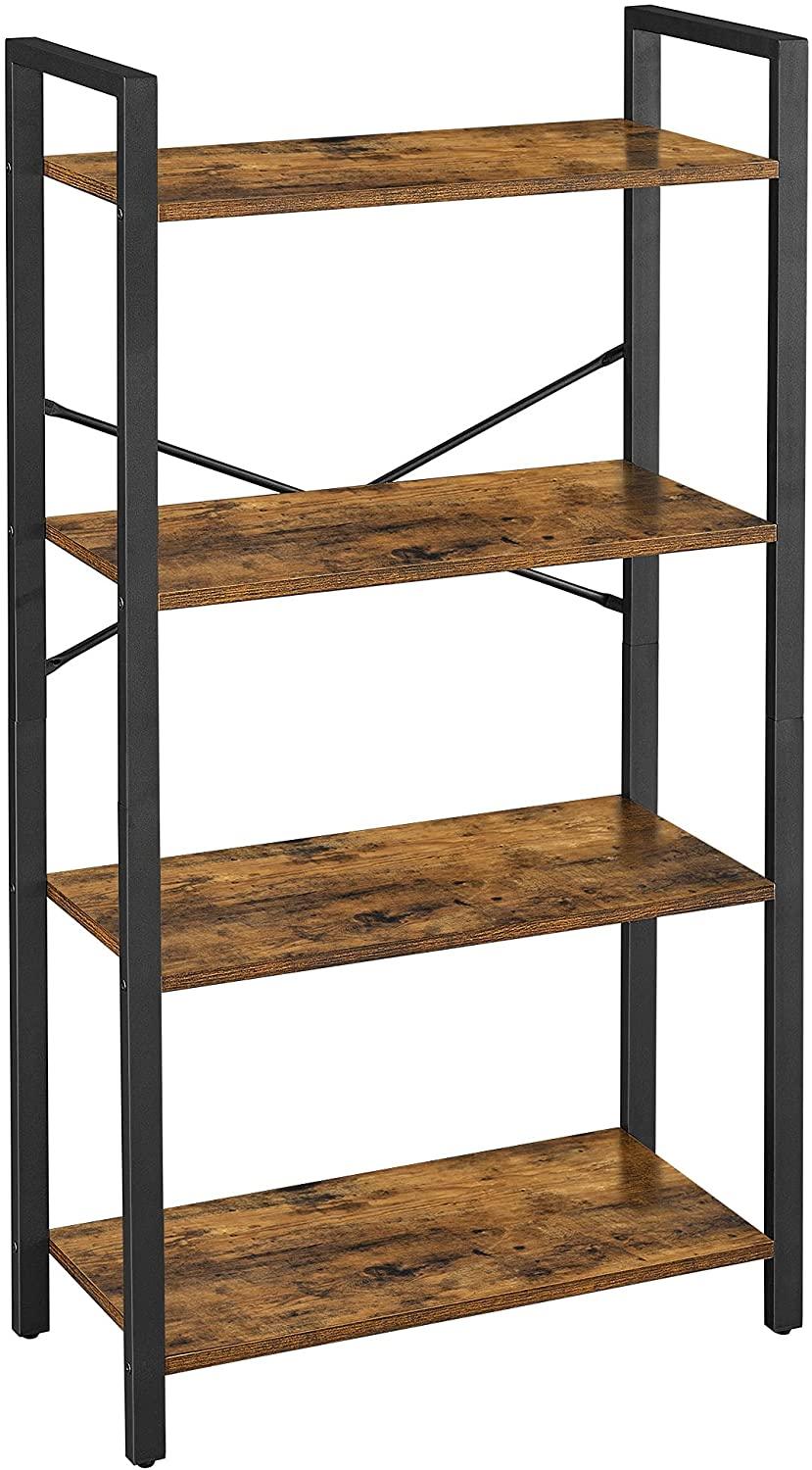 4-Tier Storage Rack with Steel Frame, 120 cm High, Rustic Brown and Black - John Cootes