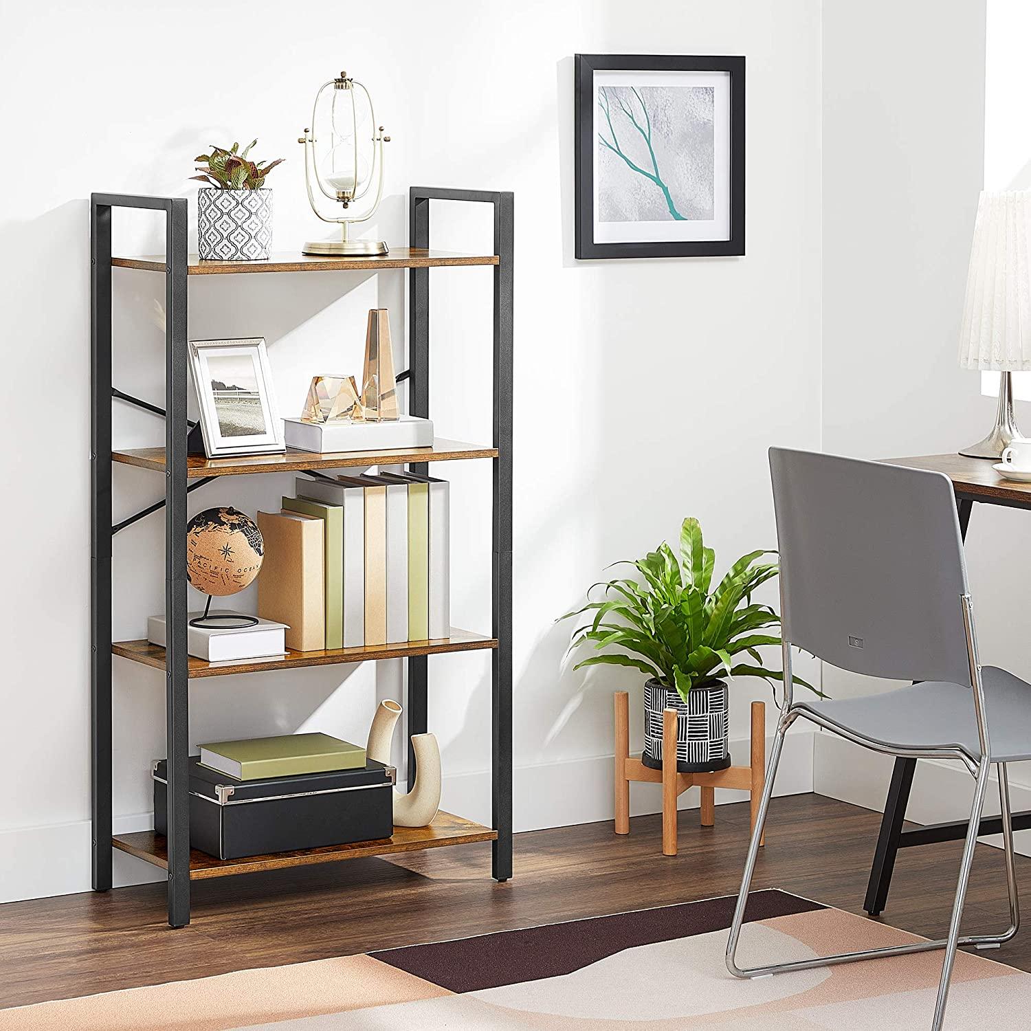 4-Tier Storage Rack with Steel Frame, 120 cm High, Rustic Brown and Black - John Cootes