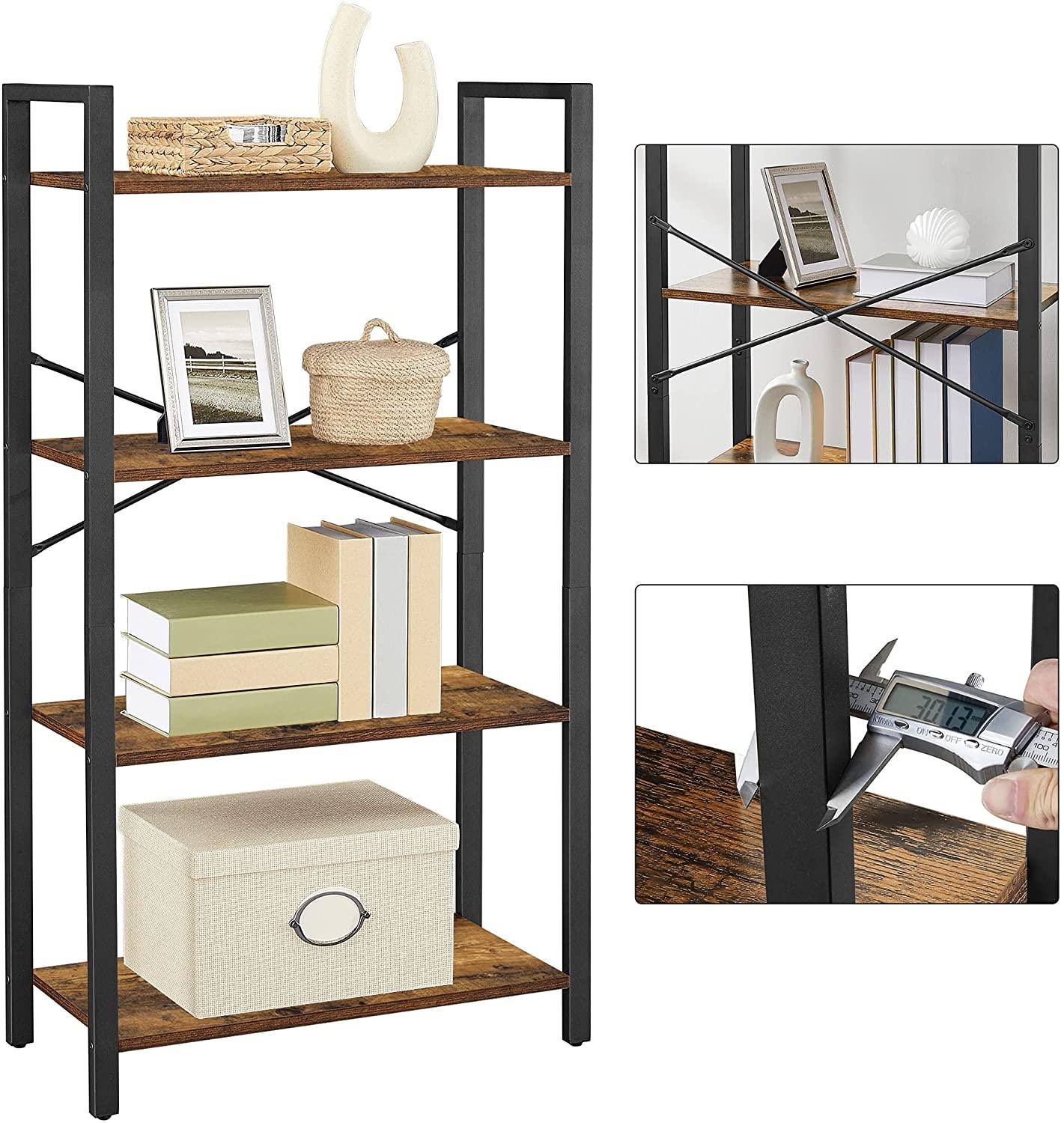 4-Tier Storage Rack with Steel Frame, 120 cm High, Rustic Brown and Black - John Cootes