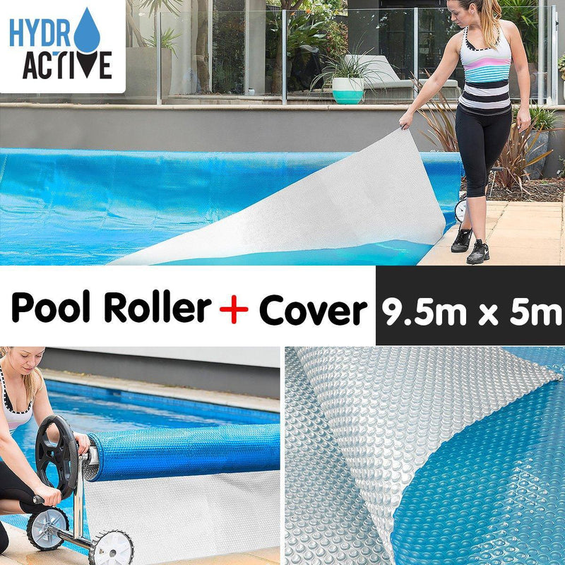 400micron Swimming Pool Roller Cover Combo - Silver/Blue - 9.5m x 5m - John Cootes