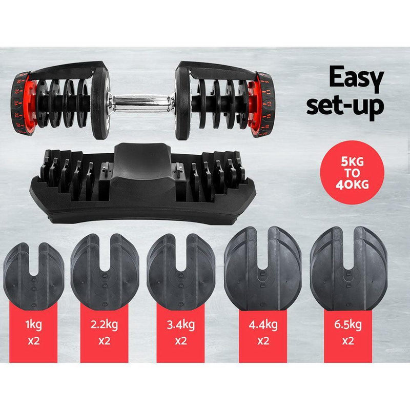 40KG Dumbbells Adjustable Dumbbell Weight Plates Home Gym Exercise - John Cootes