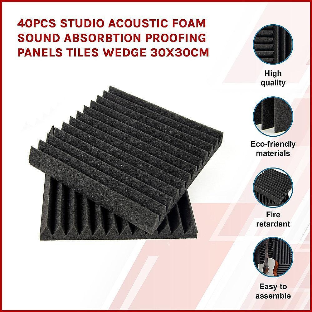 40pcs Studio Acoustic Foam Sound Absorbtion Proofing Panels Tiles Wedge 30X30CM - John Cootes