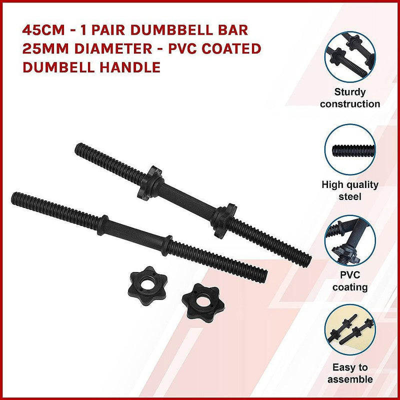 45cm - 1 Pair Dumbbell Bar 25mm Diameter - PVC Coated Dumbell Handle - John Cootes