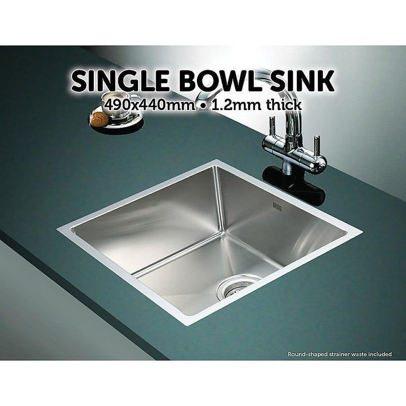 490x440mm Handmade Stainless Steel Undermount / Topmount Kitchen Laundry Sink with Waste - John Cootes