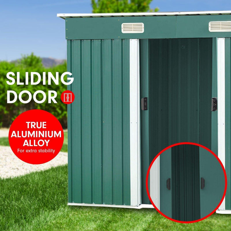 4ft x 8ft Garden Shed with Base Flat Roof Outdoor Storage - Green - John Cootes