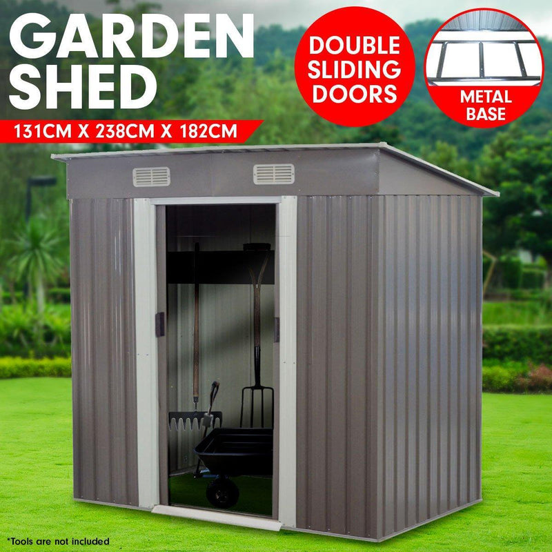 4ft x 8ft Garden Shed with Base Flat Roof Outdoor Storage - Grey - John Cootes