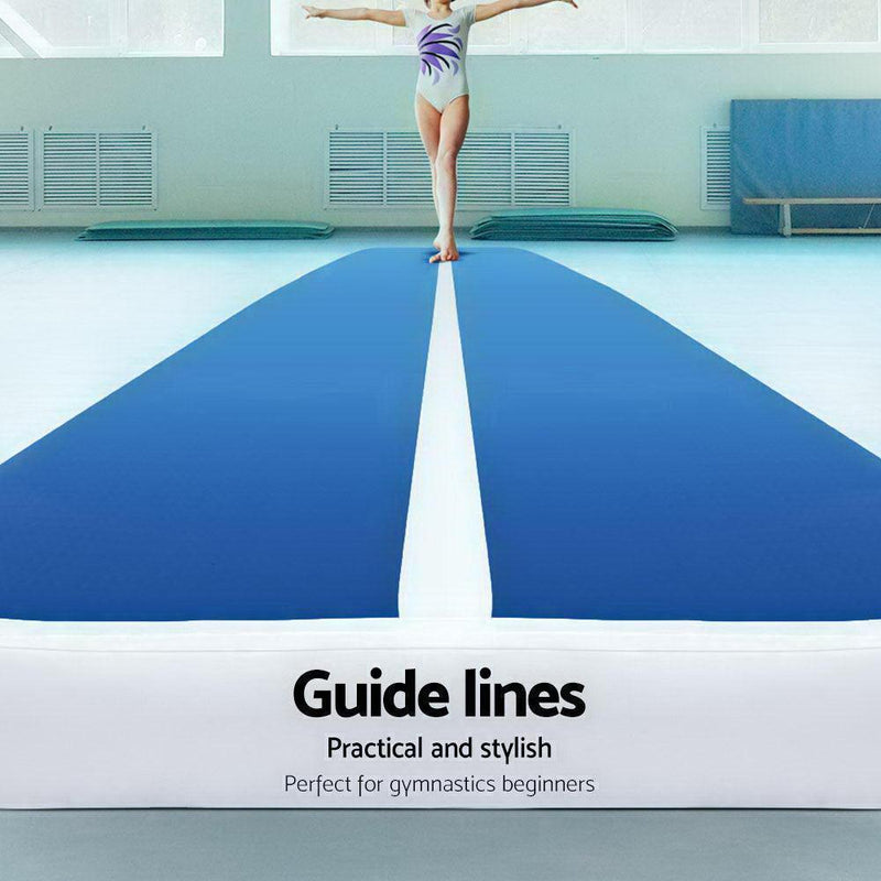 4m x 1m Inflatable Air Track Mat 20cm Thick Gymnastic Tumbling Blue And White - John Cootes