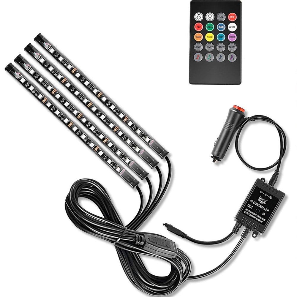 4X 12V 12LED RGB Car Interior LED Strip Lights Wireless APP Remote Control Music - John Cootes