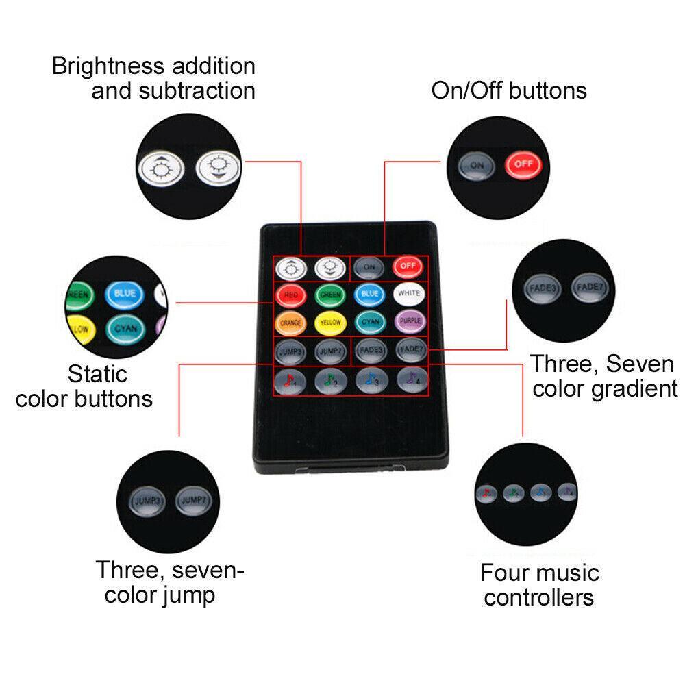 4X 12V 12LED RGB Car Interior LED Strip Lights Wireless APP Remote Control Music - John Cootes
