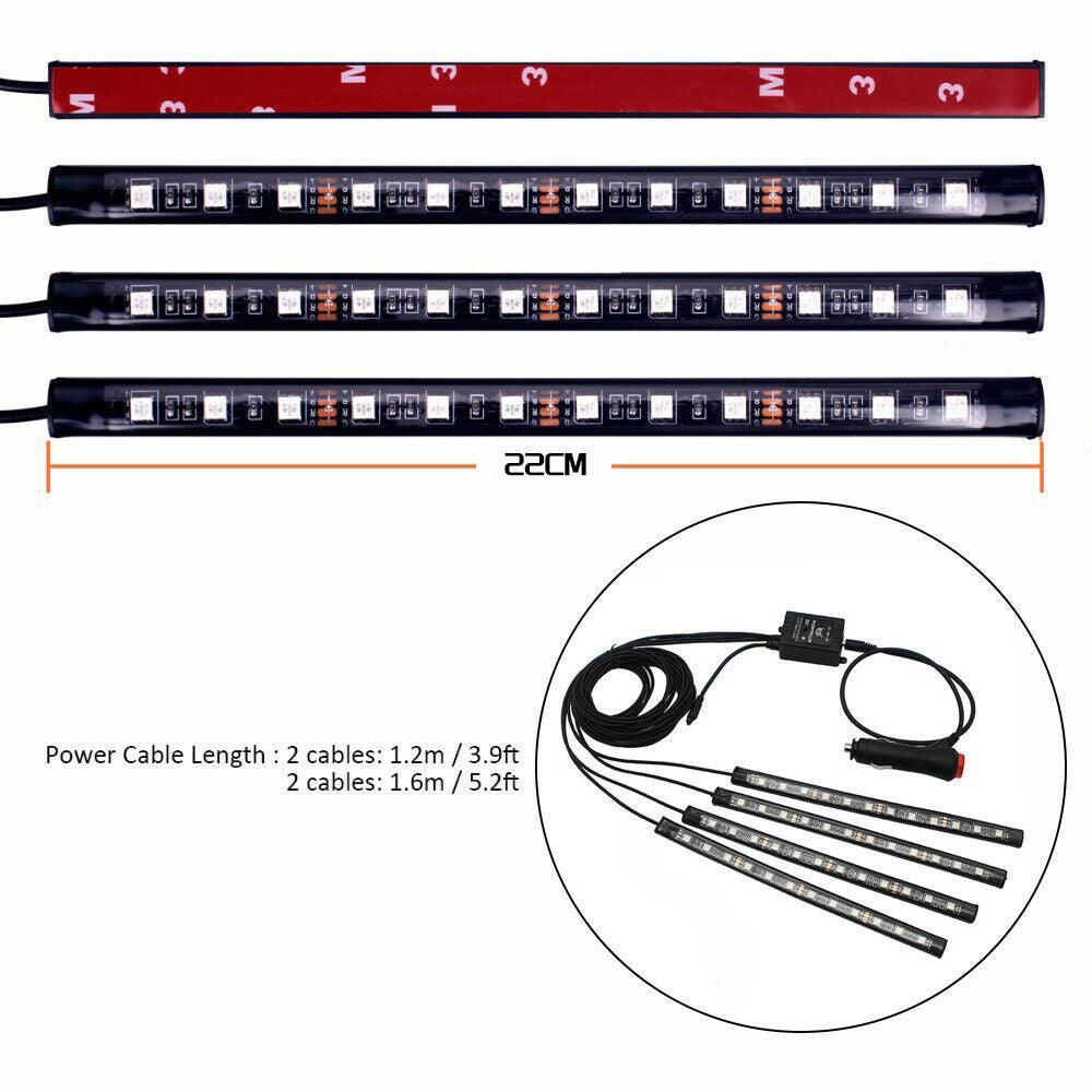 4X 12V 12LED RGB Car Interior LED Strip Lights Wireless APP Remote Control Music - John Cootes
