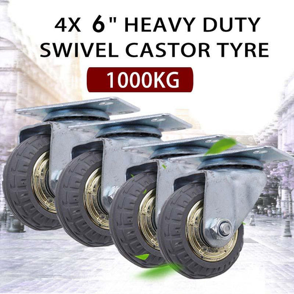 4x 6" 150mm Heavy Duty Industrial Swivel Caster Wheels Castor 1000KG Trolley - John Cootes
