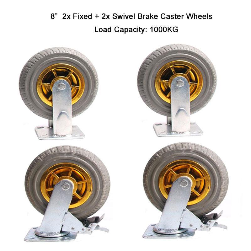 4x 8" Heavy Duty Industrial Swivel Brake Caster Tyre Tyres Wheel Wheels Castor 1000KG Trolley - John Cootes