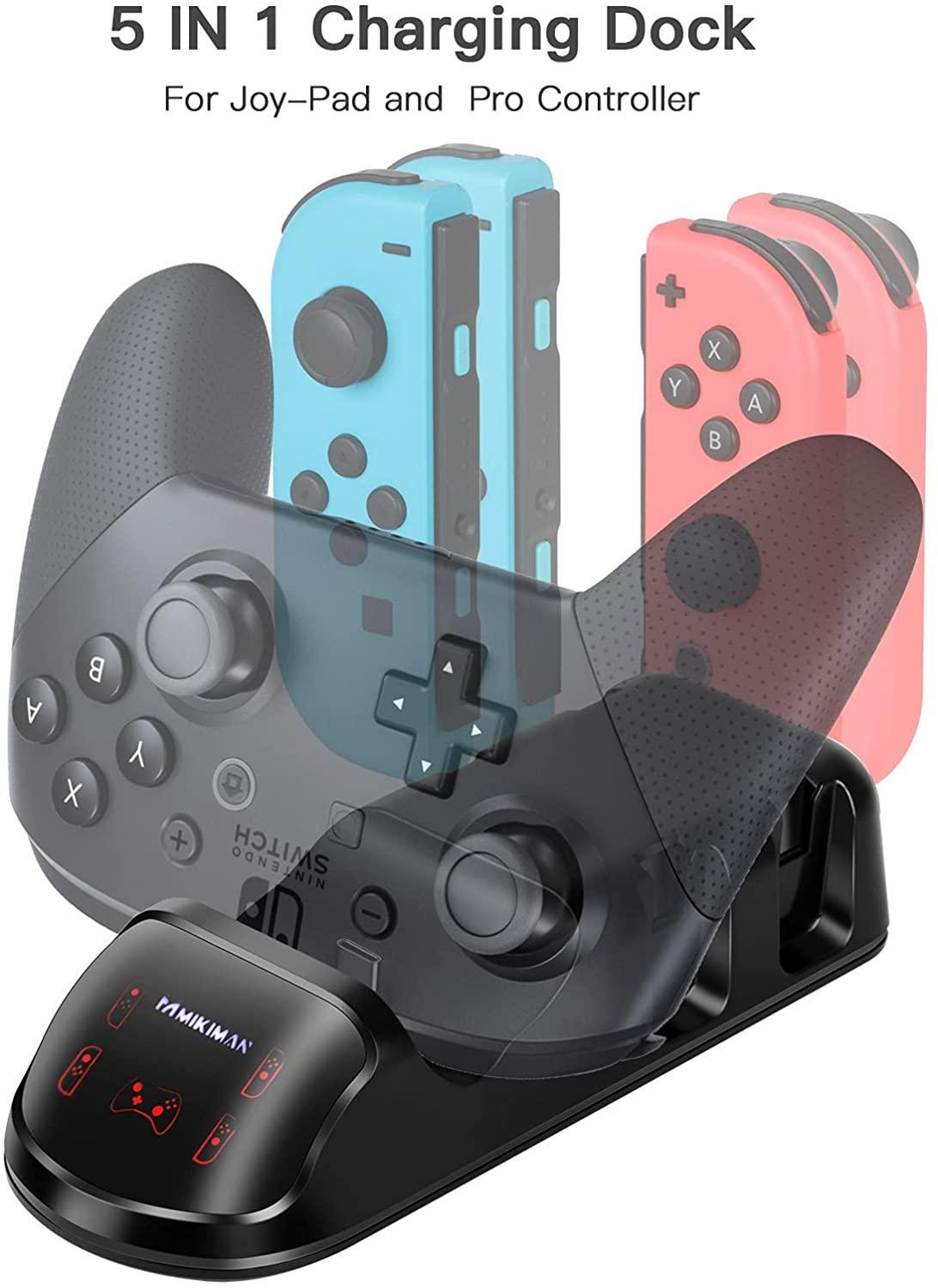 5 in 1 Controller Charger Dock for Nintendo Switch Joy-Cons and Pro Controller with LED Indicator and Type-C Charging Cable - John Cootes