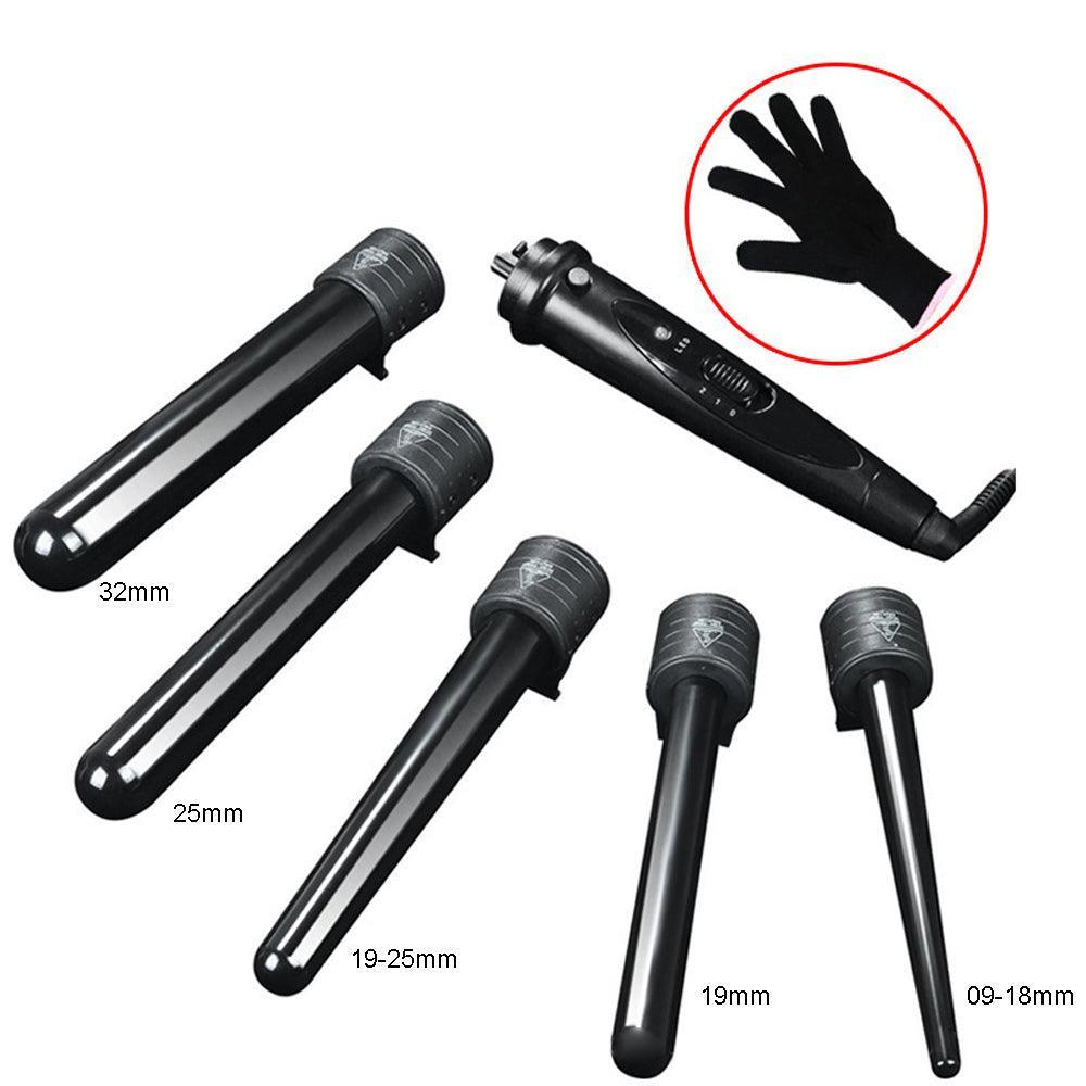 5 in 1 Hair Curler Wand Set Ceramic Styling Curling Iron Roller Barrel LED+Glove - John Cootes