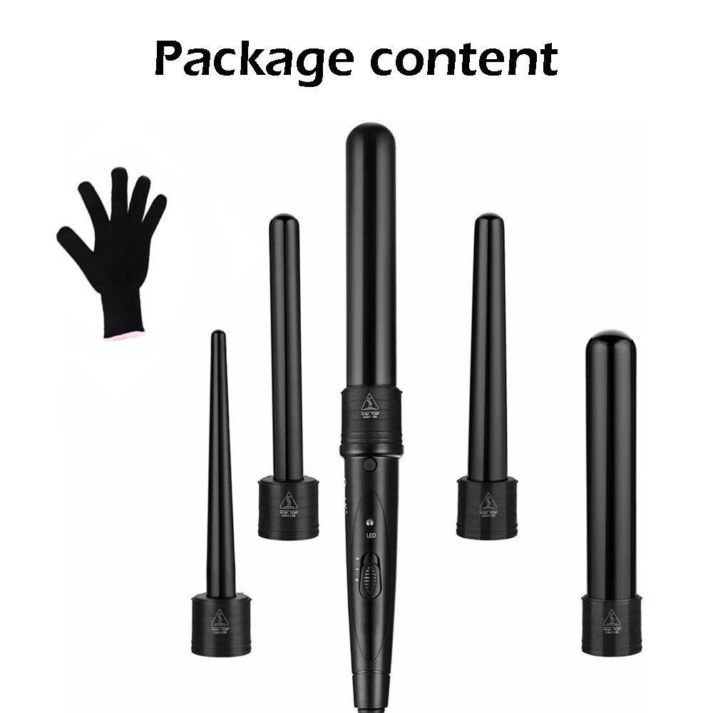 5 in 1 Hair Curler Wand Set Ceramic Styling Curling Iron Roller Barrel LED+Glove - John Cootes