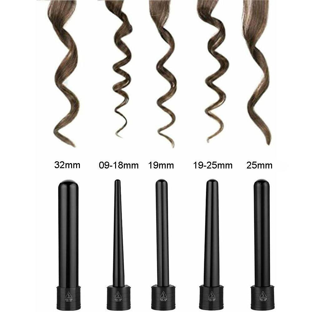 5 in 1 Hair Curler Wand Set Ceramic Styling Curling Iron Roller Barrel LED+Glove - John Cootes