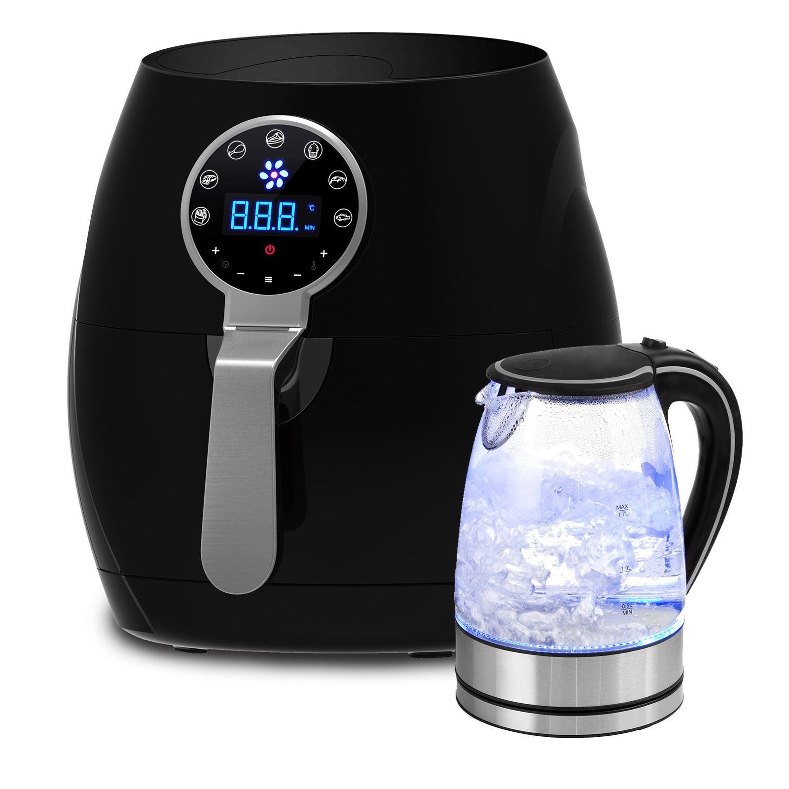 5 Litre Air Fryer Black And 1.7 Litre Kettle Blue LED Kitchen Package Deal Set - John Cootes