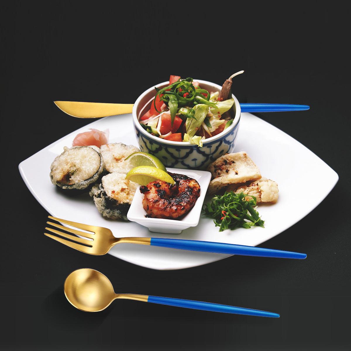5-Piece Stainless Steel Blue Color Set, Knife Fork Spoon Flatware Set Cutlery Set - John Cootes