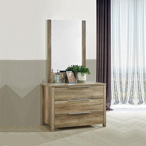 5 Pieces Bedroom Suite Natural Wood Like MDF Structure Double Size Oak Colour Bed, Bedside Table, Tallboy & Dresser - John Cootes