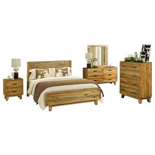 5 Pieces Bedroom Suite Queen Size in Solid Wood Antique Design Light Brown Bed, Bedside Table , Tallboy & Dresser - John Cootes