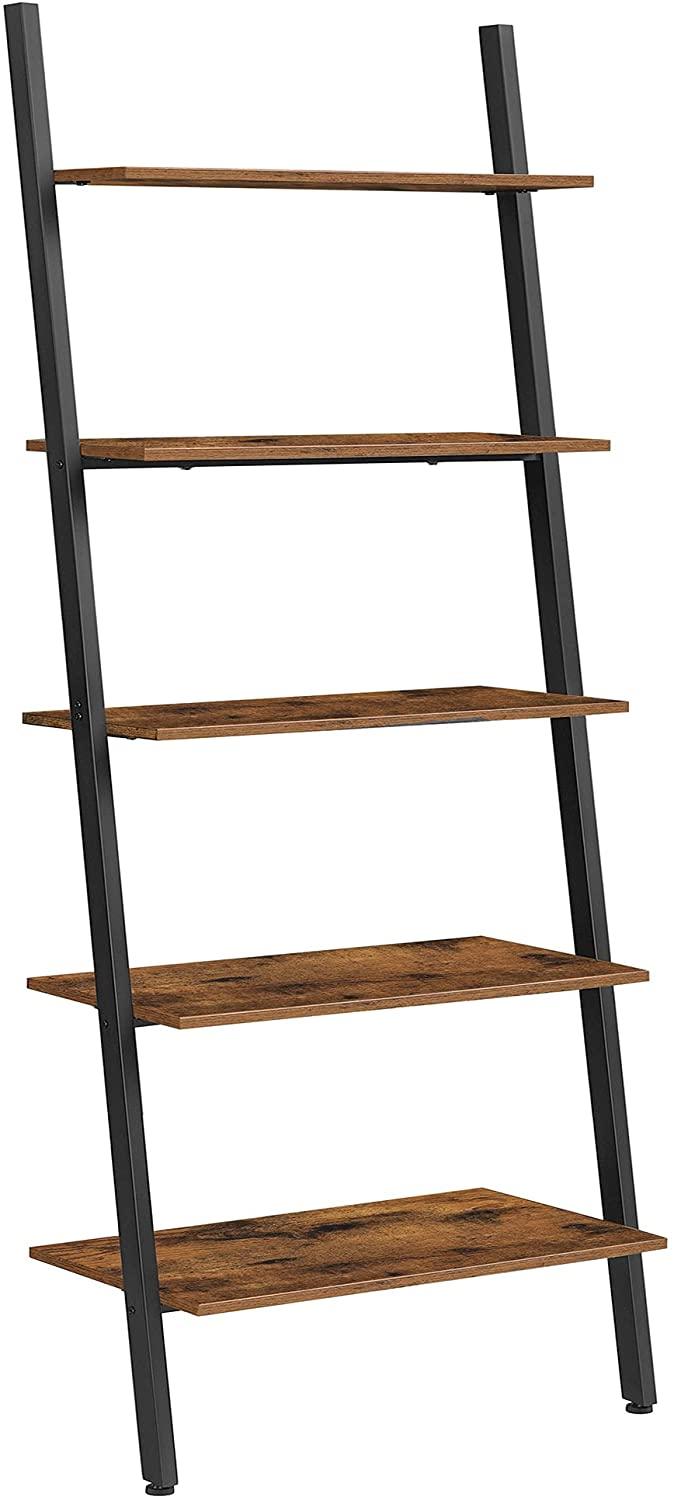 5-Tier Bookshelf Rack, Rustic Brown and Black - John Cootes