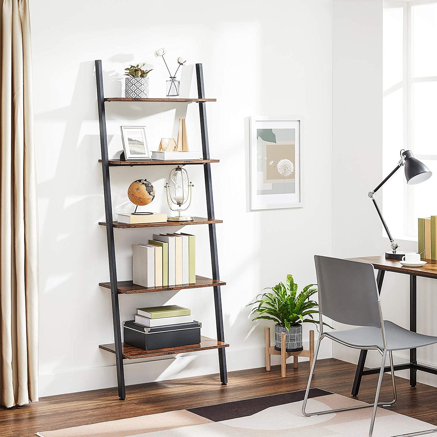 5-Tier Bookshelf Rack, Rustic Brown and Black - John Cootes