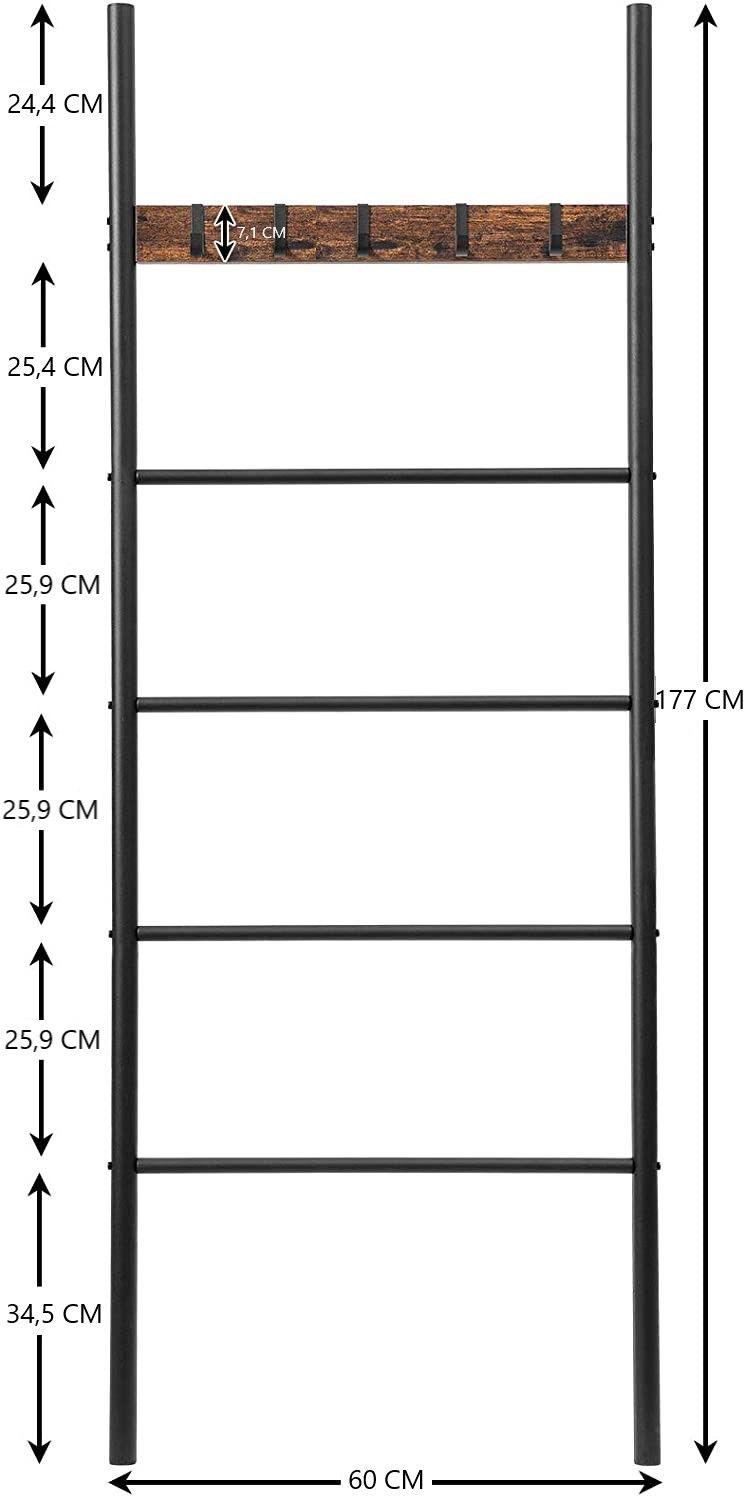 5-Tier Towel Ladder Quilts Rack with 5 Removable Hooks for Bathroom, Bedroom and Laundry Room - John Cootes