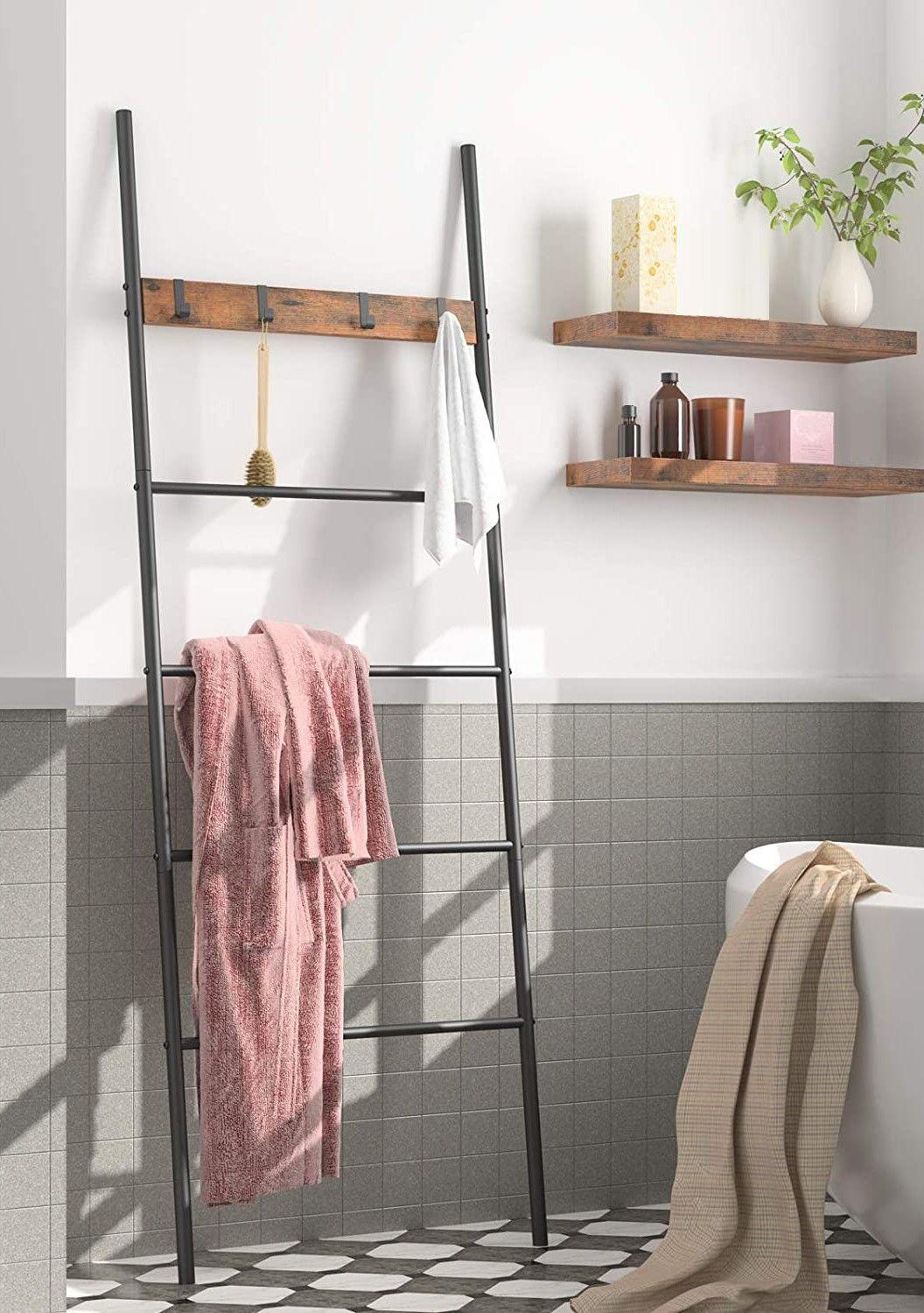 5-Tier Towel Ladder Quilts Rack with 5 Removable Hooks for Bathroom, Bedroom and Laundry Room - John Cootes