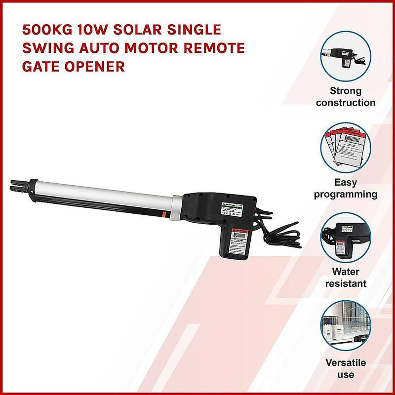 500KG 10W Solar Single Swing Auto Motor Remote Gate Opener - John Cootes