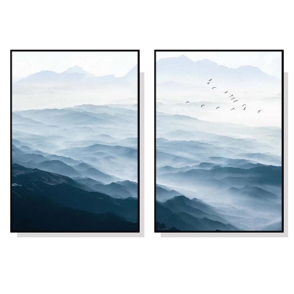 50cmx70cm Blue mountains 2 Sets Black Frame Canvas Wall Art - John Cootes