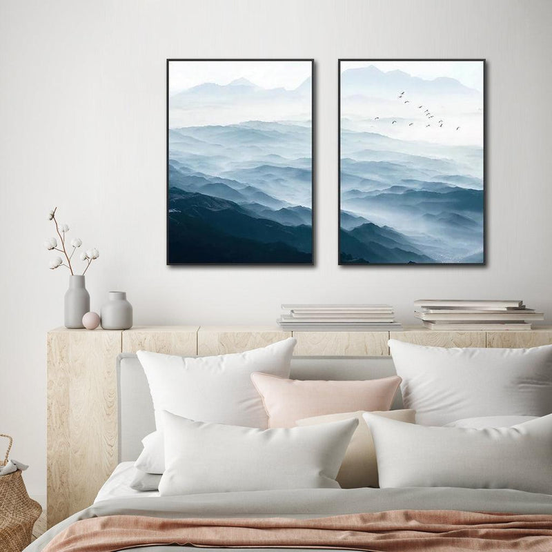 50cmx70cm Blue mountains 2 Sets Black Frame Canvas Wall Art - John Cootes