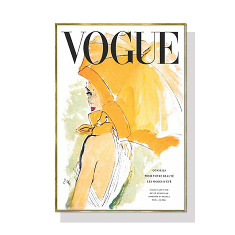50cmx70cm Vogue Girl Gold Frame Canvas Wall Art - John Cootes