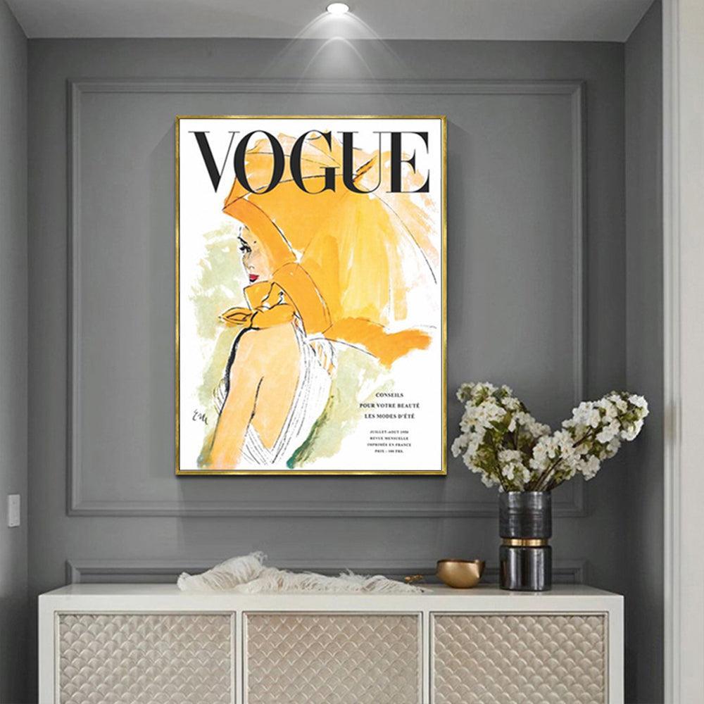 50cmx70cm Vogue Girl Gold Frame Canvas Wall Art - John Cootes