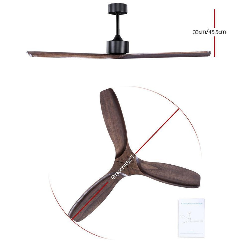 52'' Fan Remote Control 8H Timer 3 Speeds 3 Wooden Blades - John Cootes
