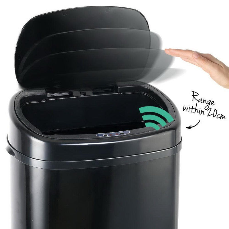 58L Motion Sensor Rubbish Bin - Black - John Cootes