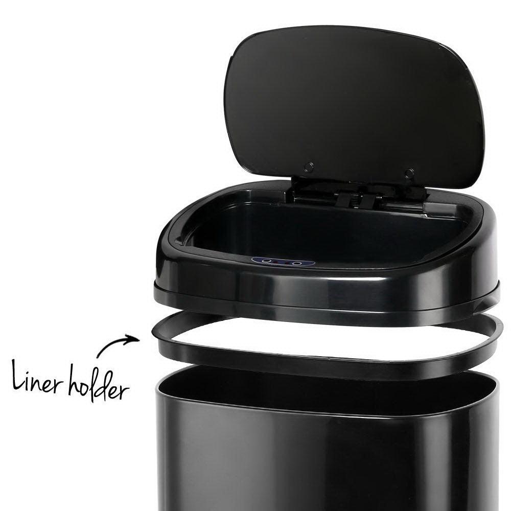 58L Motion Sensor Rubbish Bin - Black - John Cootes