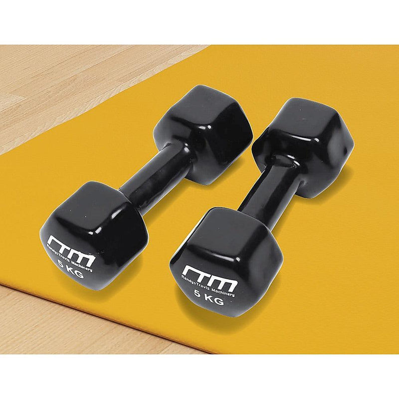 5kg Dumbbells Pair PVC Hand Weights Rubber Coated - John Cootes