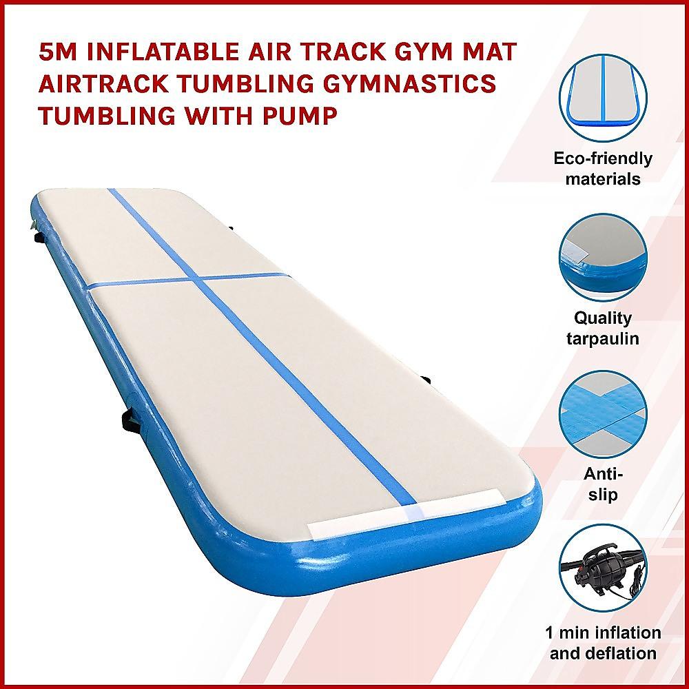 5m Inflatable Air Track Gym Mat Airtrack Tumbling Gymnastics Tumbling with Pump - John Cootes