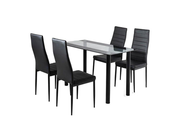 5PC Indoor Dining Table and Chairs Dinner Set Glass Leather Kitchen-Mix Black - John Cootes