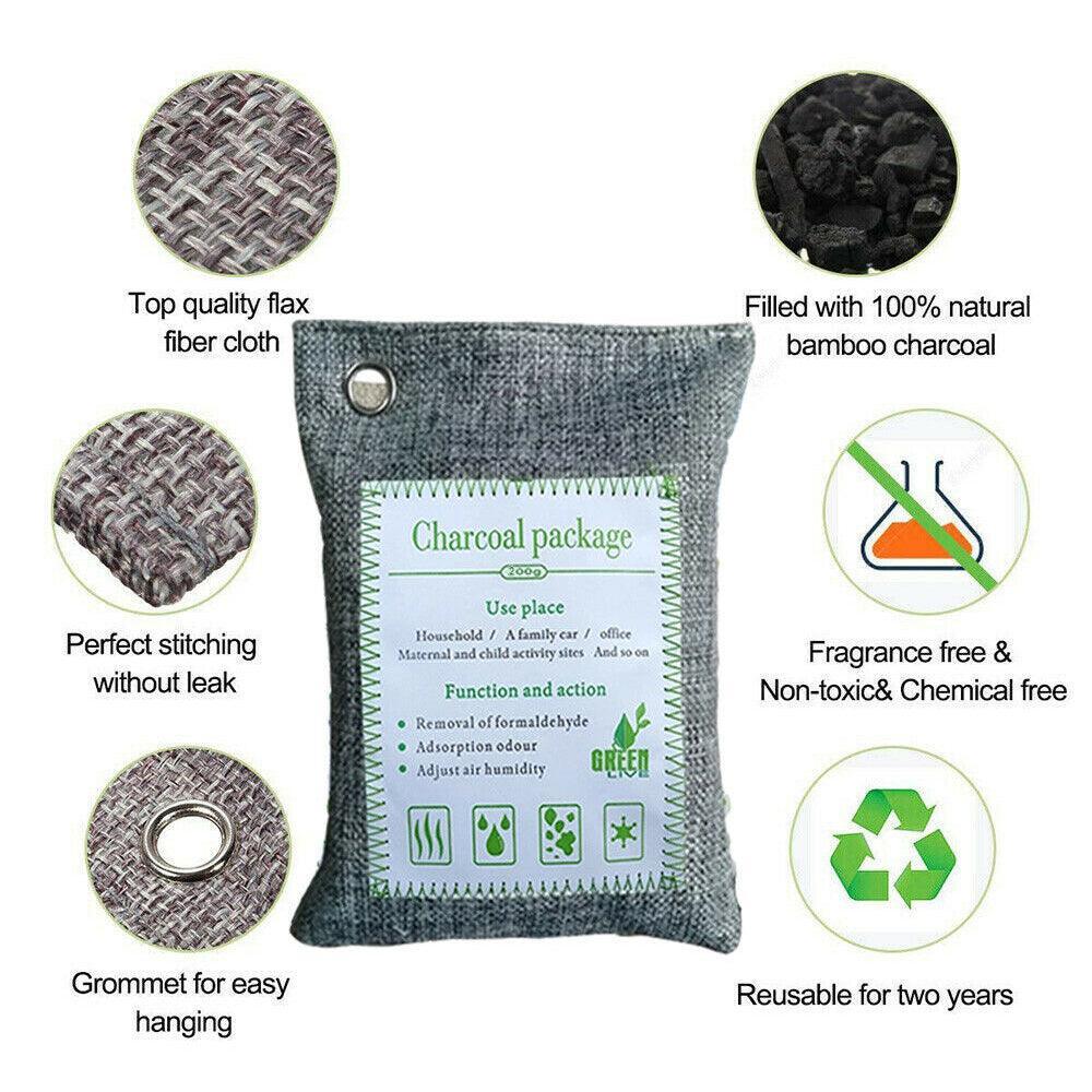 5PCS Air Purifying Bags Activated Bamboo Charcoal Freshener for Car Home Shoes 200g - John Cootes