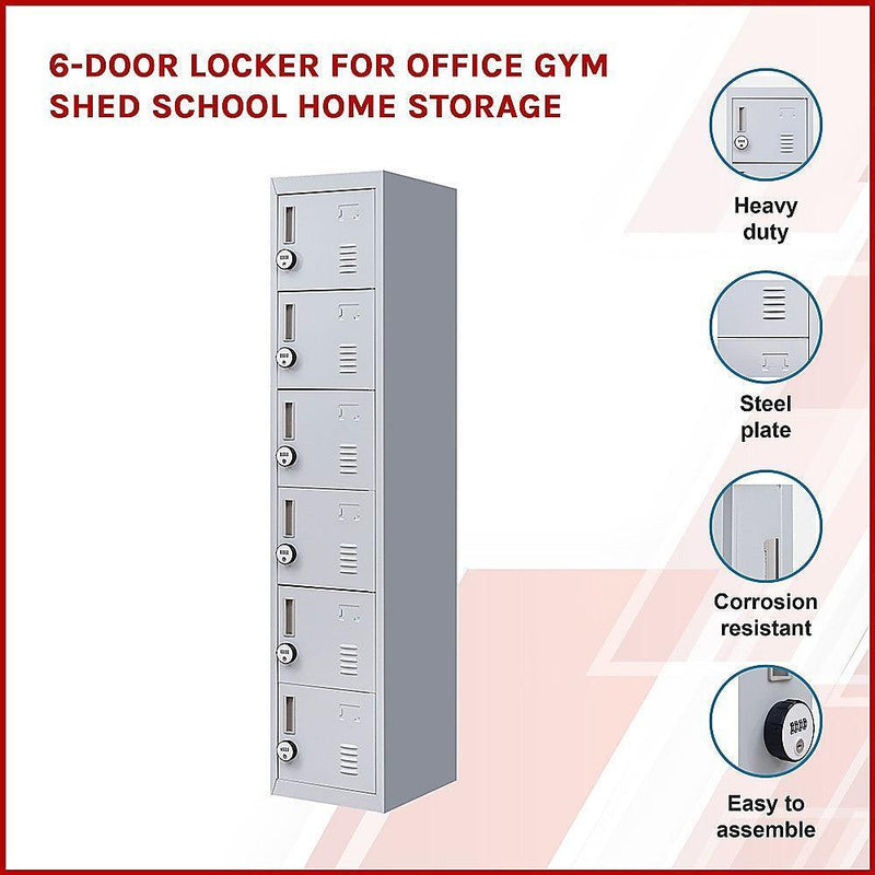 6-Door Locker for Office Gym Shed School Home Storage - John Cootes