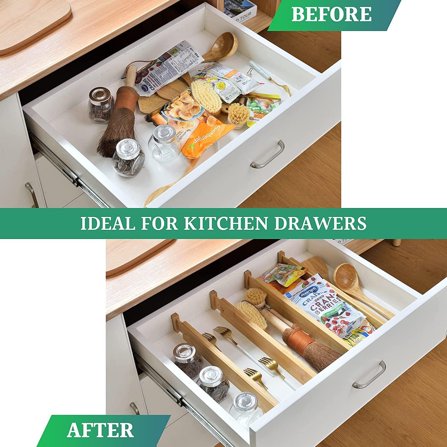 6 Pack Bamboo Adjustable Kitchen Drawer Dividers (Large, 44-55 cm) - John Cootes