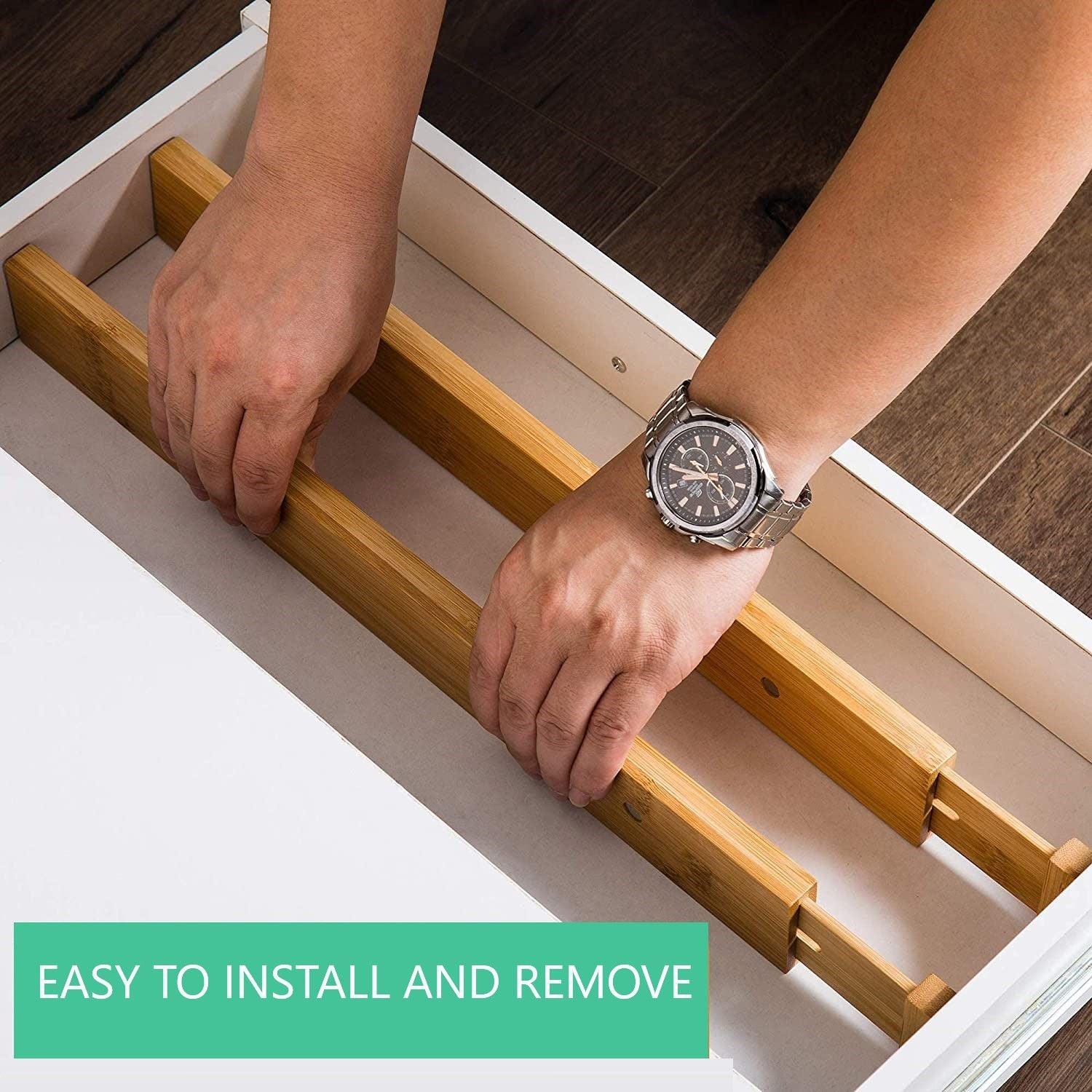 6 Pack Bamboo Adjustable Kitchen Drawer Dividers (Large, 44-55 cm) - John Cootes