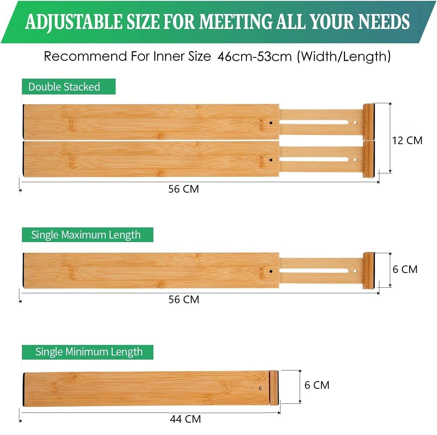 6 Pack Bamboo Adjustable Kitchen Drawer Dividers (Large, 44-55 cm) - John Cootes